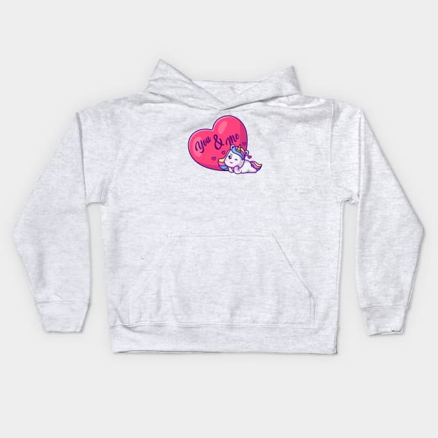 Cute Unicorn With Love Heart Cartoon Kids Hoodie by Catalyst Labs